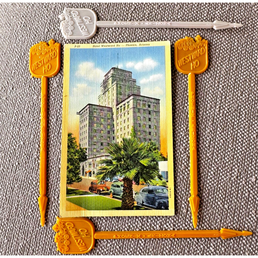 Vintage Westward Ho Hotel Memorabilia 4 Swizzle Sticks Postcard Arizona History